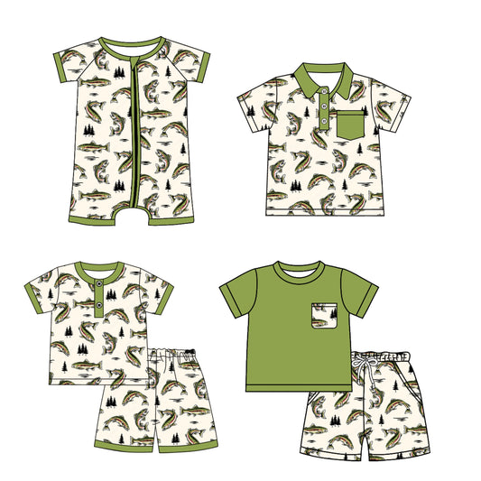 ( Moq 5 Each Style ) Baby Boy Short Sleeves Fish Sibling Summer Romper Shirt Set 4.24