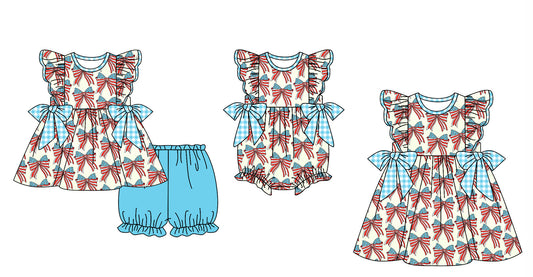 Baby Girl Short Sleeves Bows July 4th Sibling Romper Dress Clothes Set ( Moq 5 Each Design ) 11.27