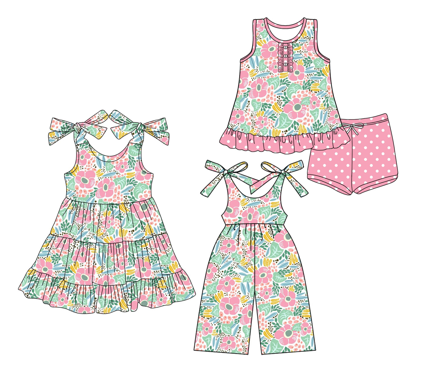 Baby Girl Straps Flower Sibling Jumpsuit Dress Set ( Moq 5 Each Style ) 3.15