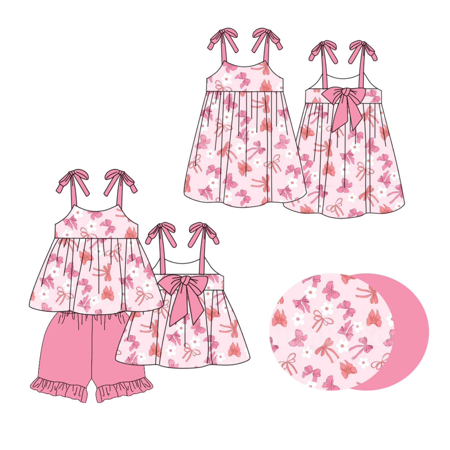 Baby Girl Bows Flower Straps Sibling Dress Set ( Moq 5 Each Style ) 1.20