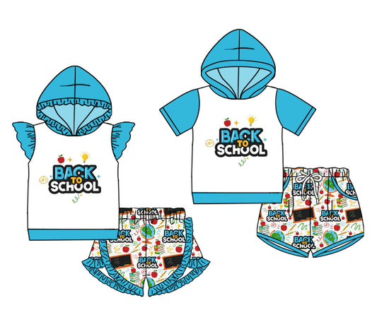 ( Moq 5 Each Style ) Baby Boy Girl Back To School Blue Hoodie Sibling Set 4.17