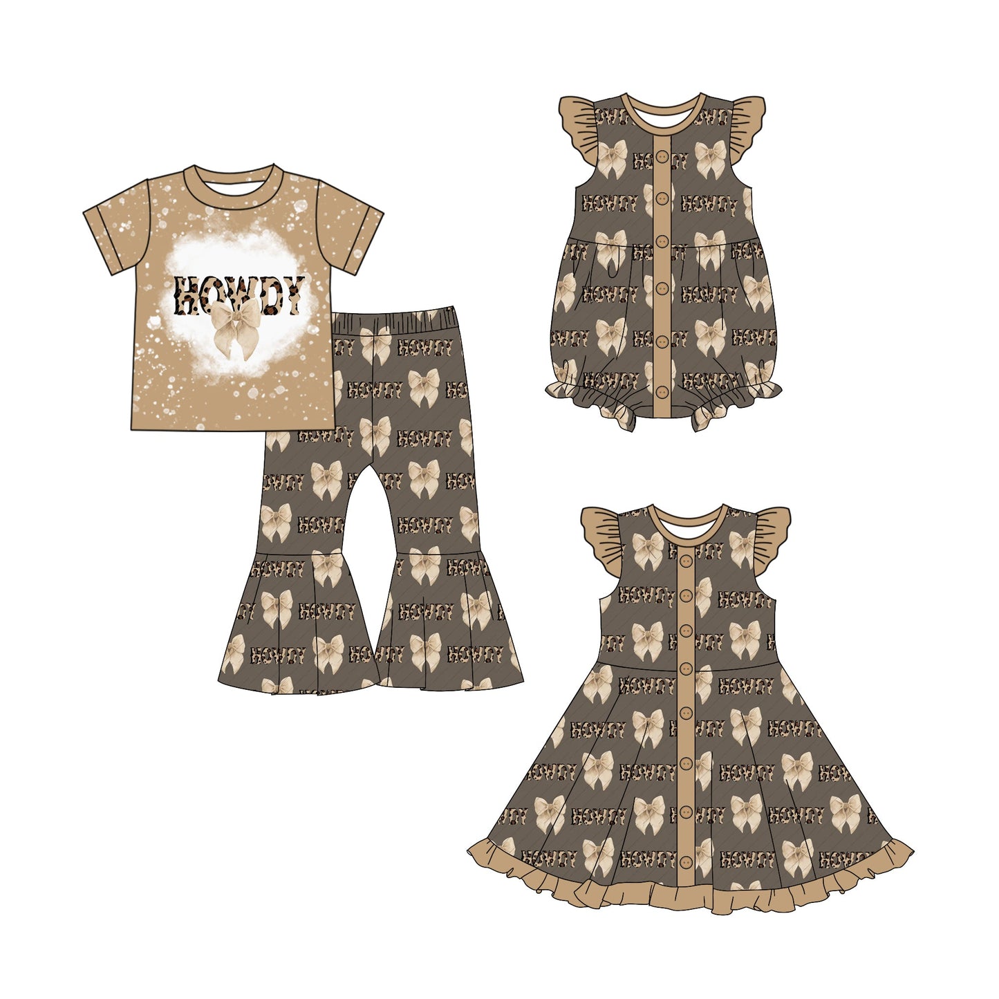 Baby Girl Howdy Bows Western Sibling Romper Dress Set ( Moq 5 Each Style ) 12.25