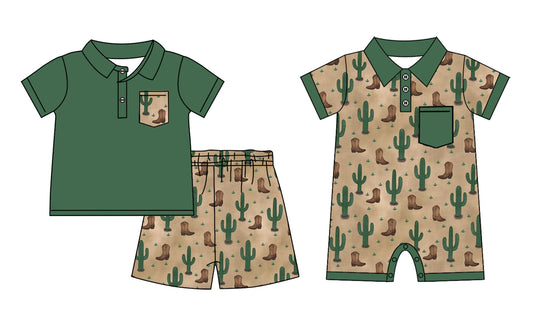 Baby Boy Short Sleeves Western Boots Cactus Sibling Romper Set ( Moq 5 Each Style ) 12.20
