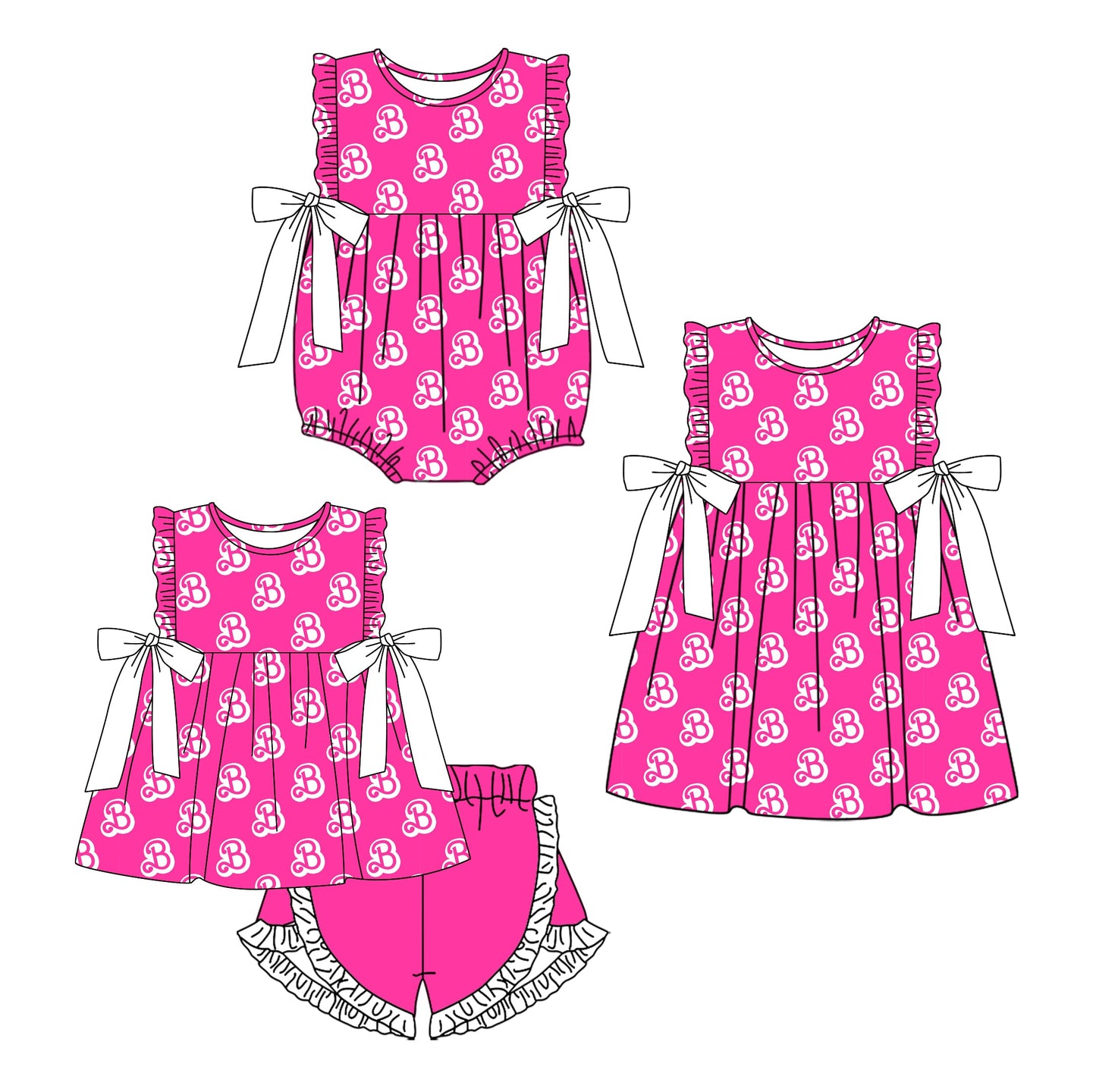 Baby Girl Pink Doll Bows Sibling Romper Dress Set ( Moq 5 Each Style ) 12.28