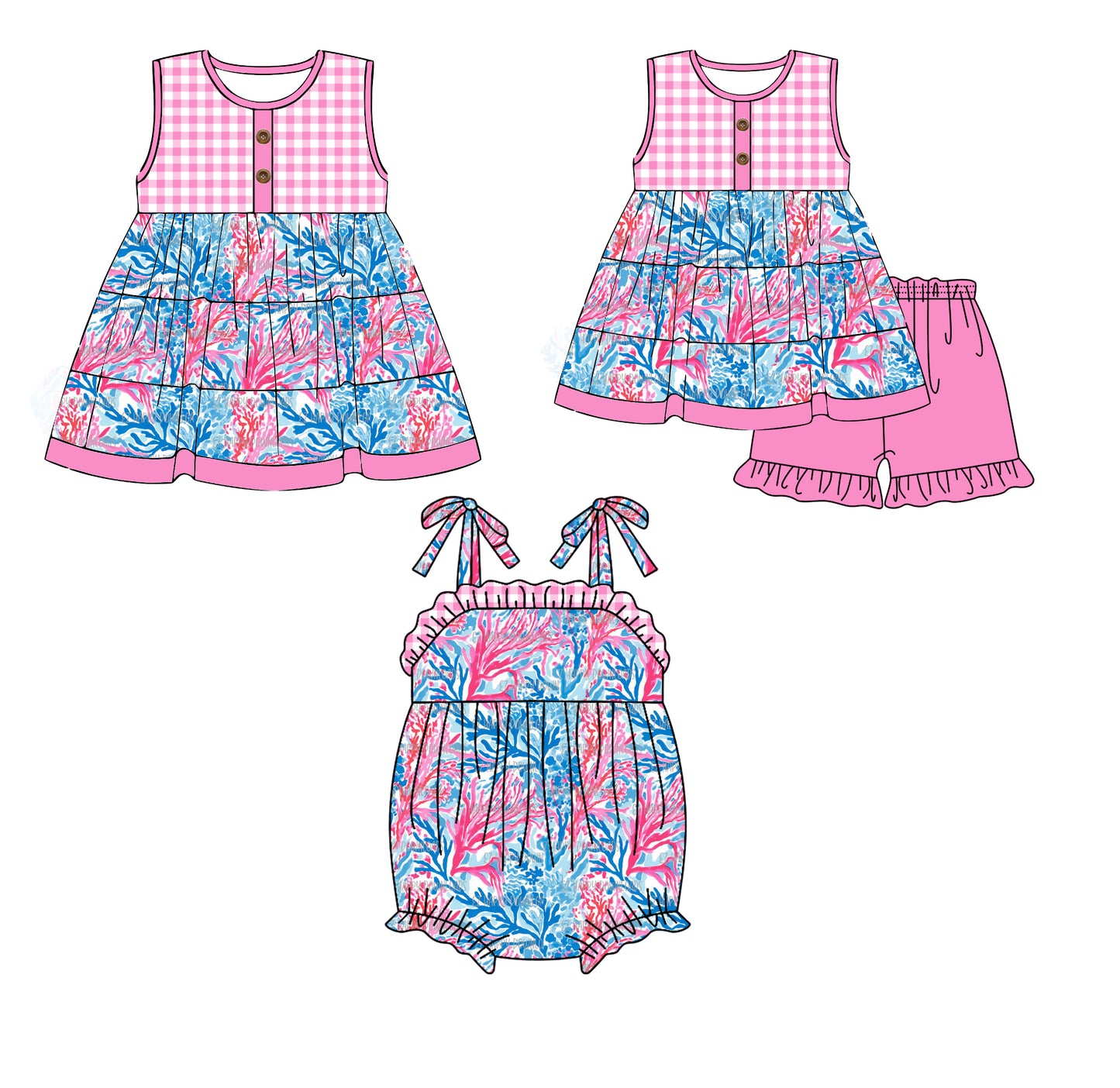 Baby Girl Sleeveless Colorful Sibling Romper Dress Clothes Set ( Moq 5 Each Design )
