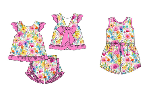 Baby Girl Summer Flower Sibling Pink Bows Jumpsuit Set ( Moq 5 Each Style ) 12.24