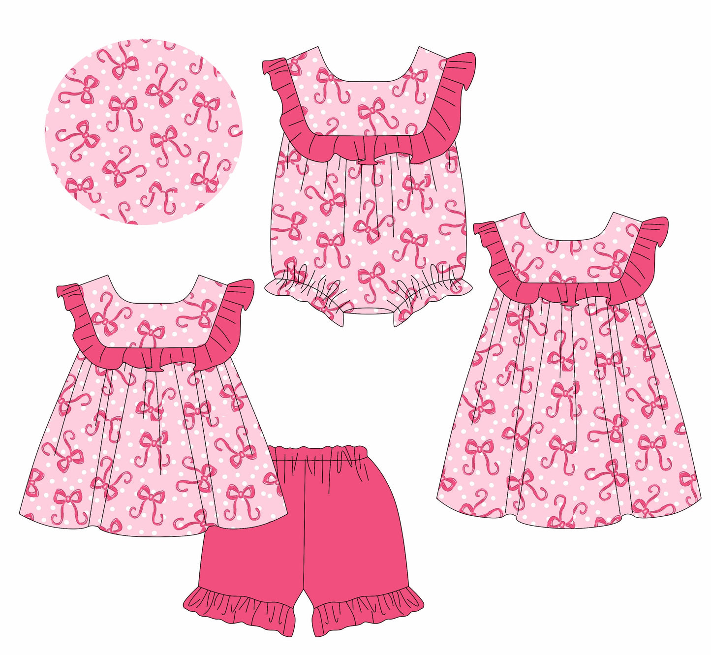 Baby Girl Straps Pink Bows Sibling Romper Dress Set ( Moq 5 Each Style ) 1.21