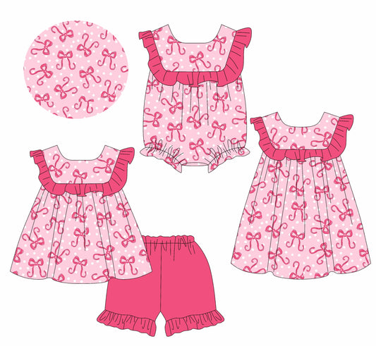 Baby Girl Straps Pink Bows Sibling Romper Dress Set ( Moq 5 Each Style ) 1.21