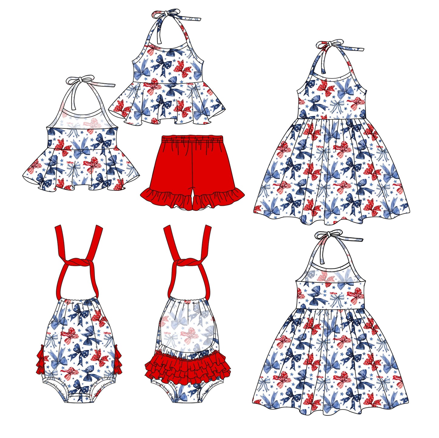Baby Girl July 4th Bows Sibling Romper Dress Set ( Moq 5 Each Style ) 1.2