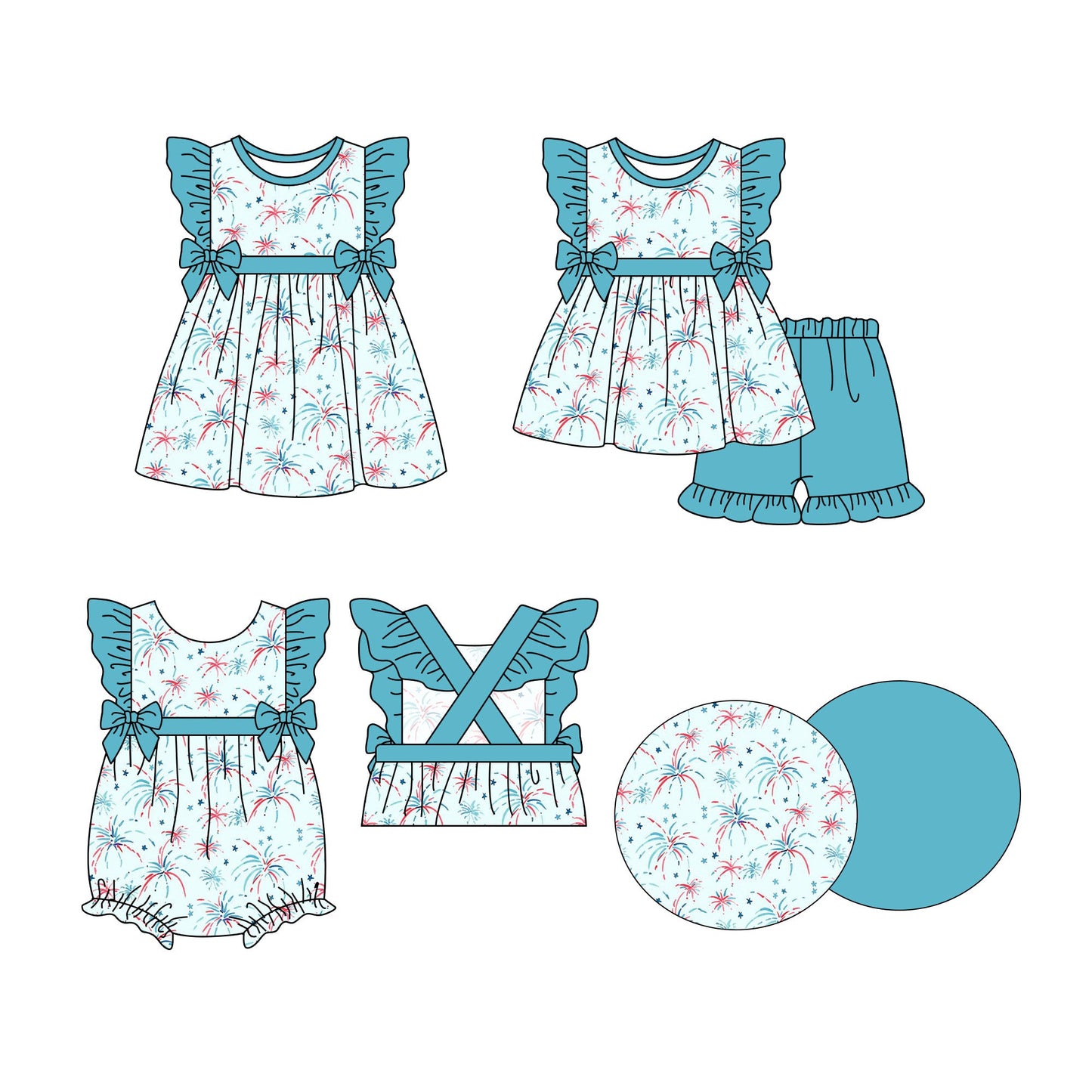 ( Moq 5 Each Style ) Baby Girl Short Sleeves 4th Of July Bows Sibling Romper Dress Set 3.27