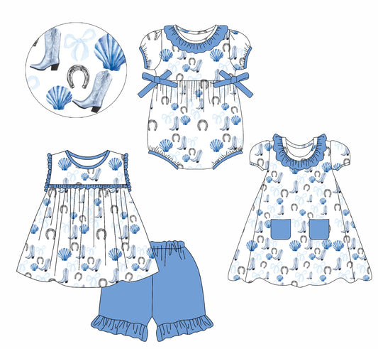 Baby Girl Western Boots Shells Sibling Romper Dress Set ( Moq 5 Each Style ) 2.21