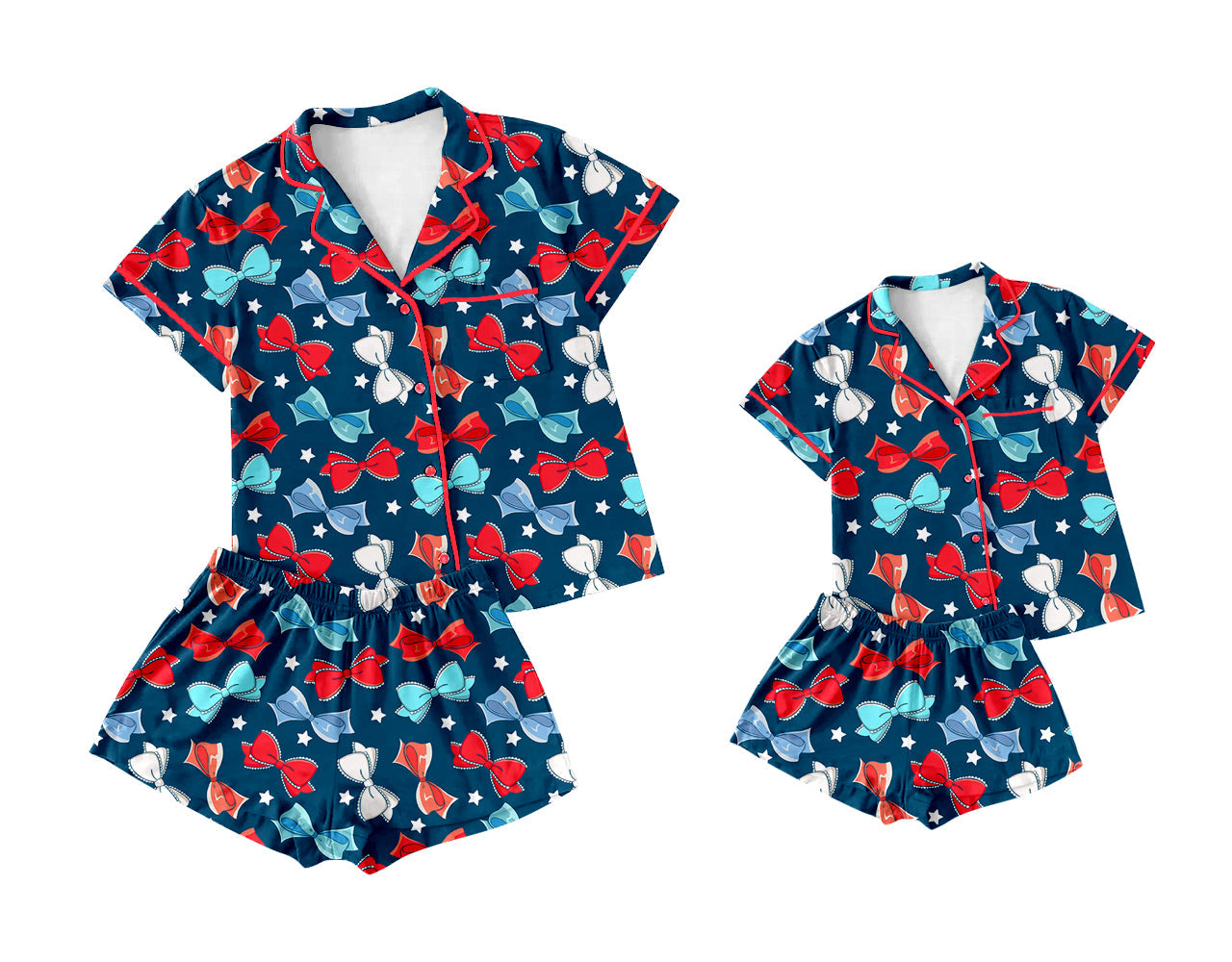 Baby Girl Adult Women July 4th Bows Sibling Pajamas Set ( Moq 5 Each Style ) 2.24