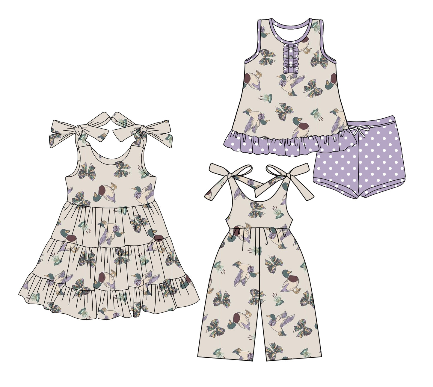 Baby Girl Sleeveless Ducks Bows Sibling Jumpsuit Dress Set ( Moq 5 Each Style ) 3.20