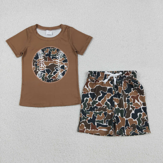 Baby Boys Short Sleeves Baseball Shirt Brown Camo Shorts Clothes Set RTS