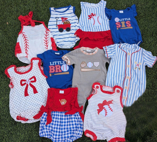 Baby Boy Girl Embroidery Baseball Buttons Romper Clothes RTS