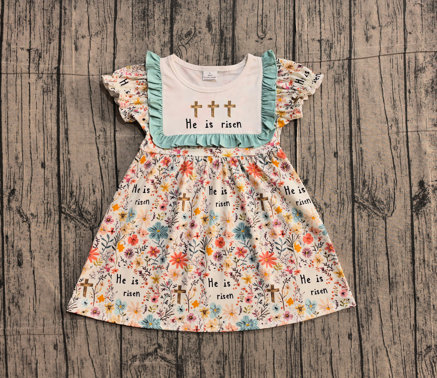 Baby Girls Short Sleeves Crosses Flower Easter Knee Length Dress RTS