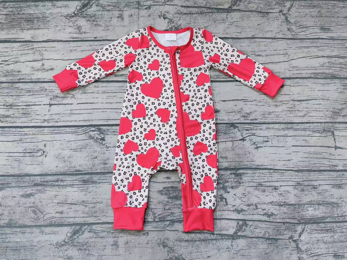No moq Pre-order LR0775 Baby Girl Valentine's Day Hearts Leopard Romper