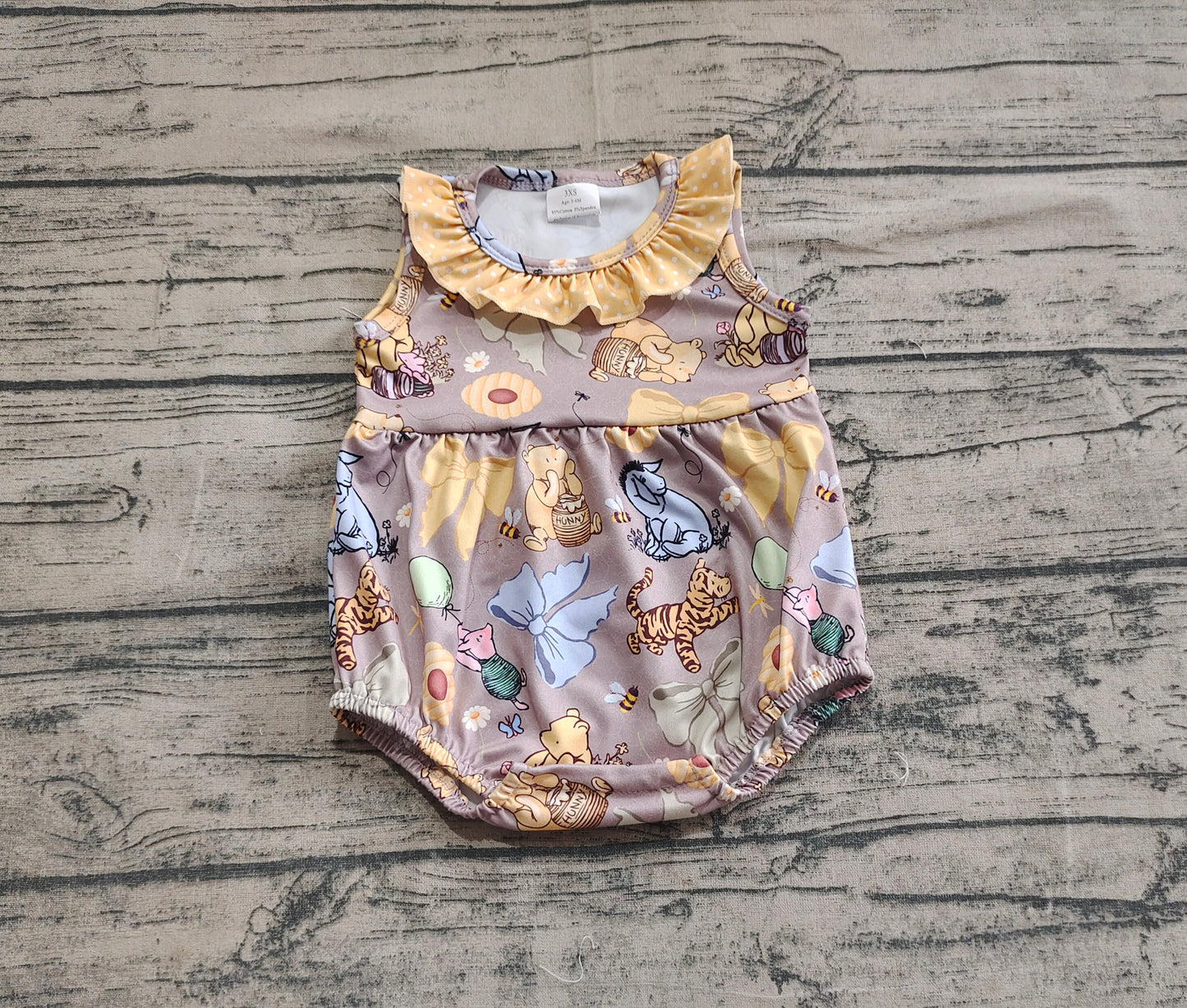 Baby Girl Sleeveless Cartoon Animals Bows Bear Bubble Romper RTS