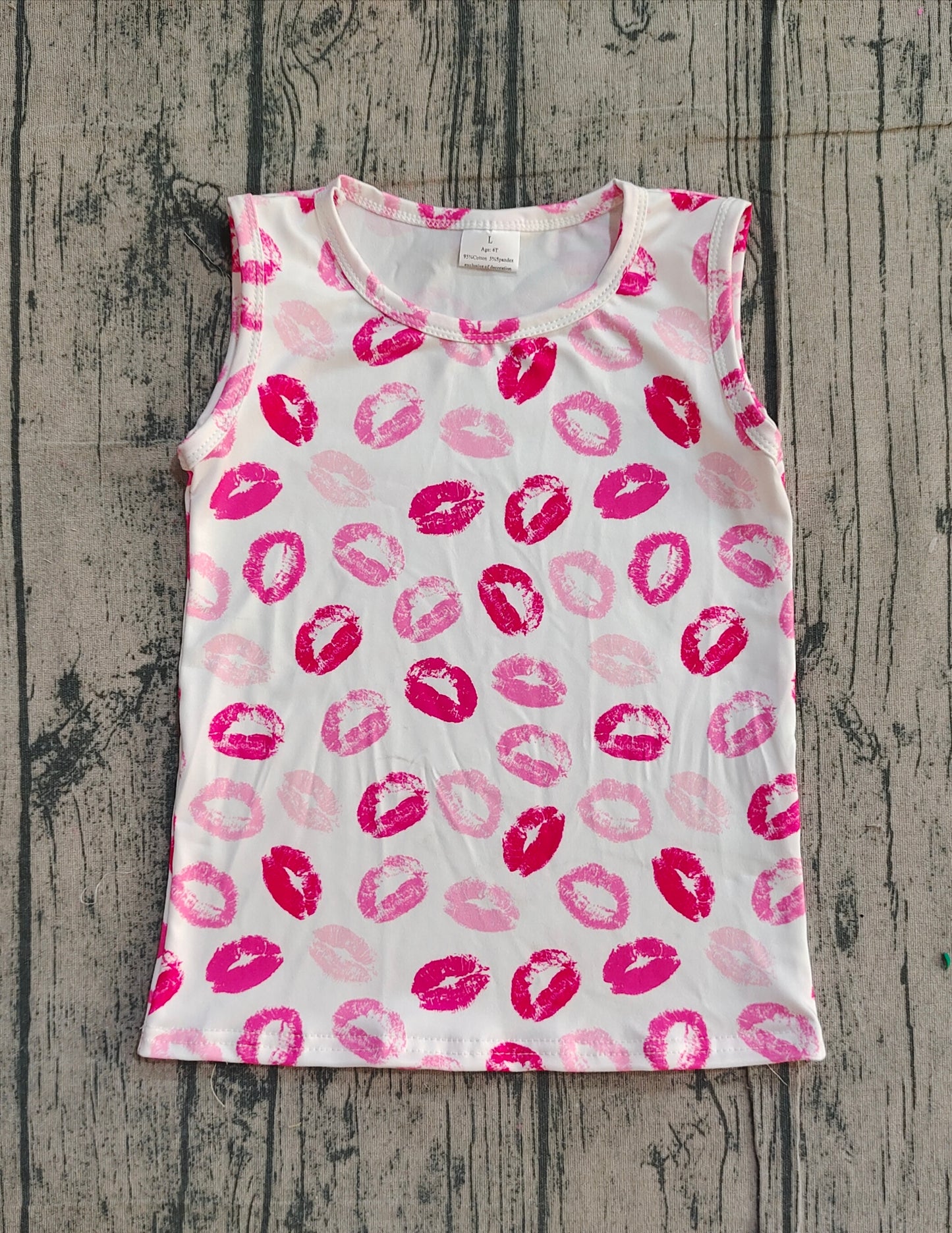 Baby Girls Kids Sleeveless Pink Mouths Valentine Vest Tops RTS