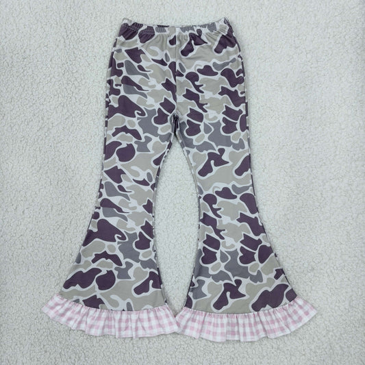 Baby Girls Kids Plaid Bell Pants Bottoms Dark Grey Camo Clothes RTS
