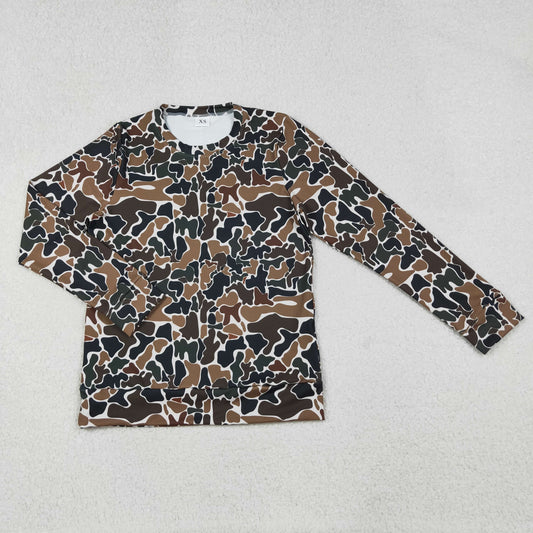 Adult Women Long Sleeve Brown Camo Yoga Active Shirt Tops RTS