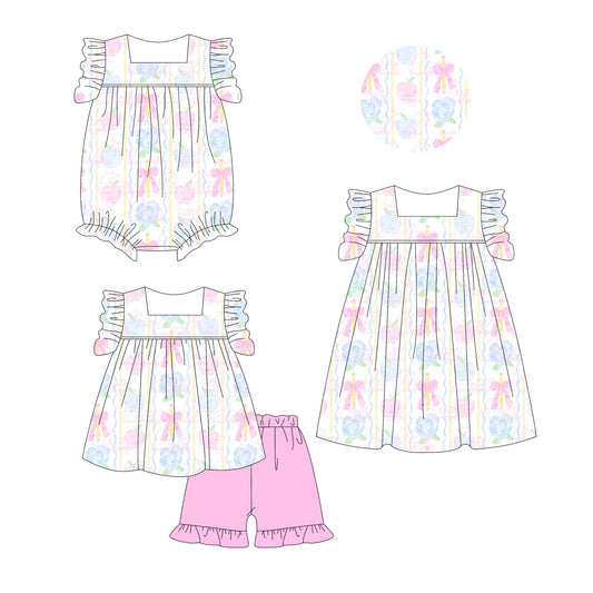 Baby Girl Flower Bows Ruffle Sibling Romper Dress Set ( Moq 5 Each Style ) 2.28