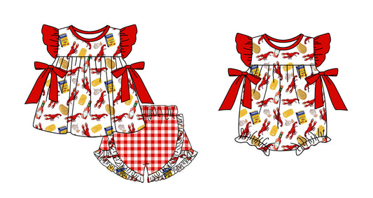 Baby Girl Short Sleeves Crawfish Sibling Romper Set ( Moq 5 Each Design ) 12.14
