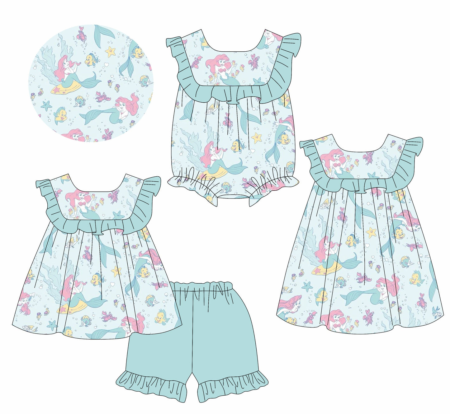 Baby Girl Princess Green Ruffle Sibling Romper Dress Set ( Moq 5 Each Style ) 2.17
