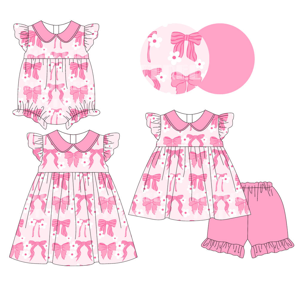 Baby Girl Flower Pink Bows Sibling Romper Dress Set ( Moq 5 Each Style ) 1.10