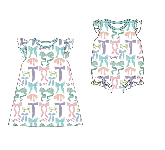 Baby Girl Short Sleeves Colorful Bows Sibling Romper Dress ( Moq 5 Each Style ) 3.10