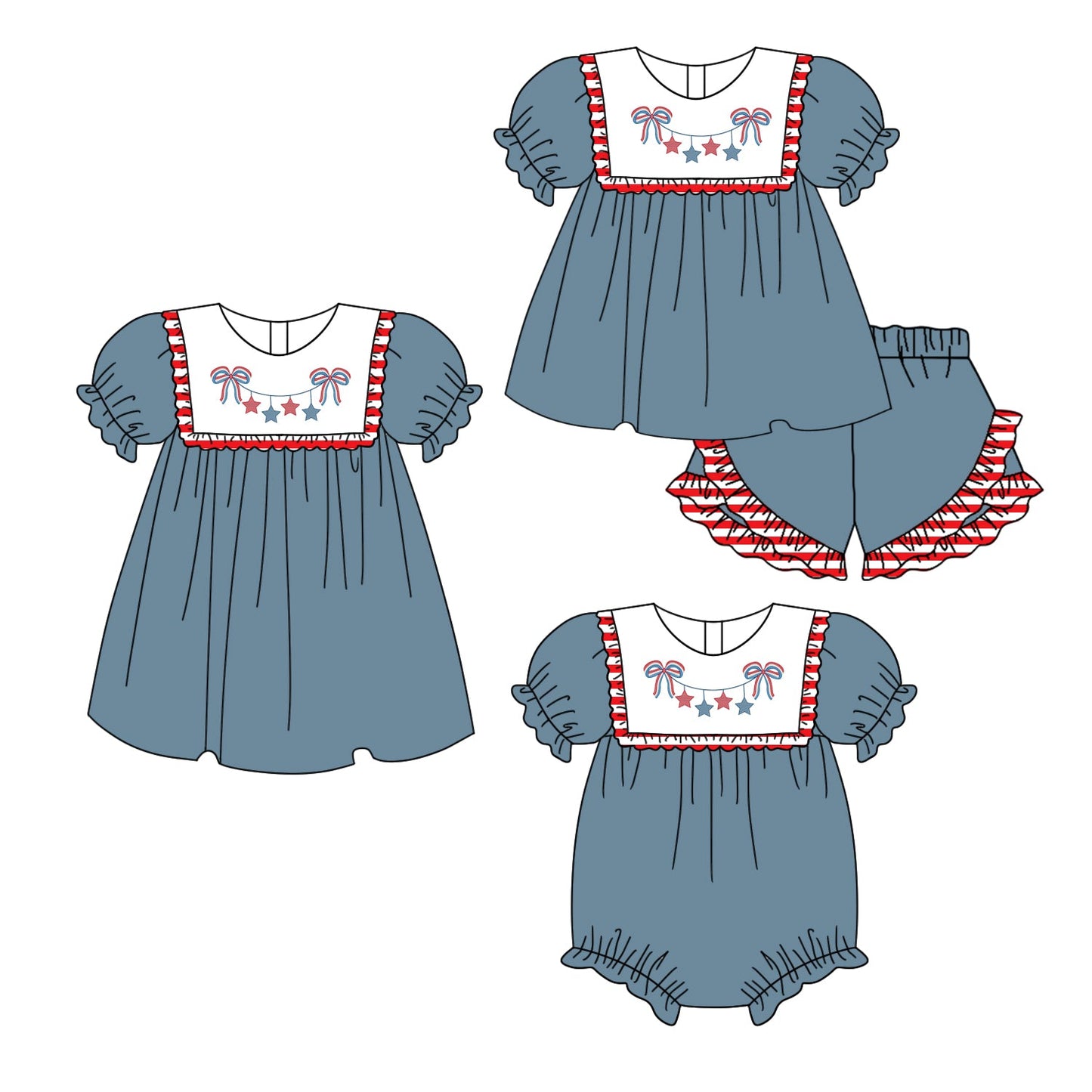 Baby Girl Bows Stars Sibling Romper Dress Set ( Moq 5 Each Style ) 1.23