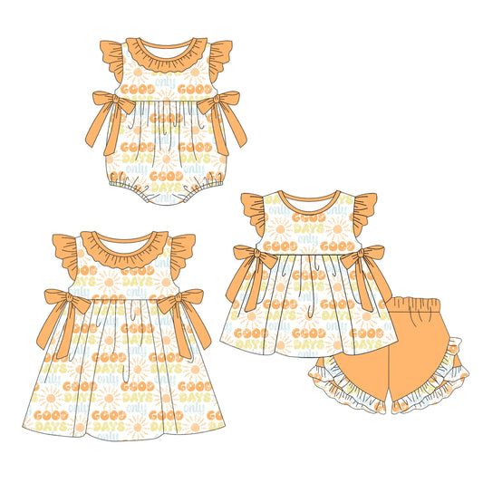 ( Moq 5 Each Style ) Baby Girl Short Sleeves Bows Sibling Romper Dress Set 4.18