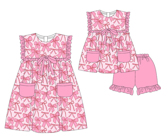 Baby Girl Pockets Pink Bows Sibling Dress Set ( Moq 5 Each Style ) 3.5