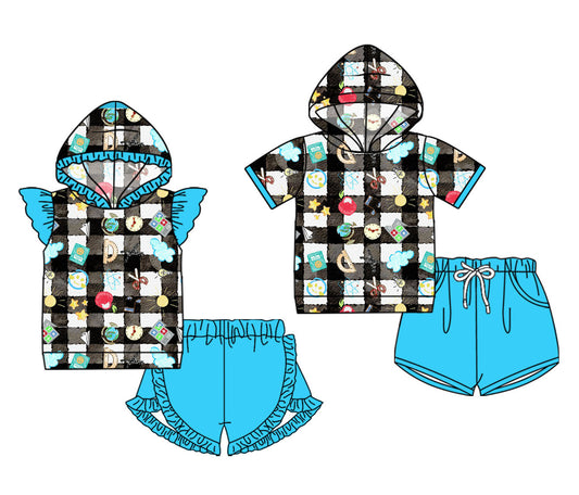 ( Moq 5 Each Style ) Baby Boy Girl Back To School Checked Hoodie Sibling Set 4.17