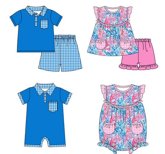 Baby Boy Girl Short Sleeves Summer Sibling Dress Romper Clothes Set ( Moq 5 Each style )