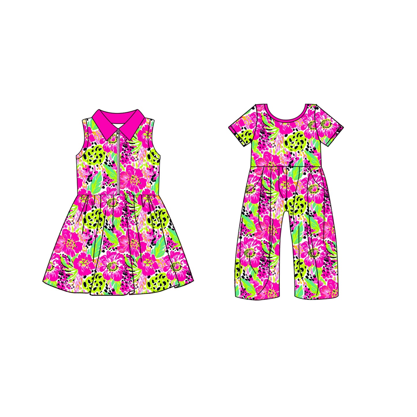 ( Moq 5 Each Style ) Baby Girl Flower Pink Sibling Summer Dress Jumpsuit 4.21