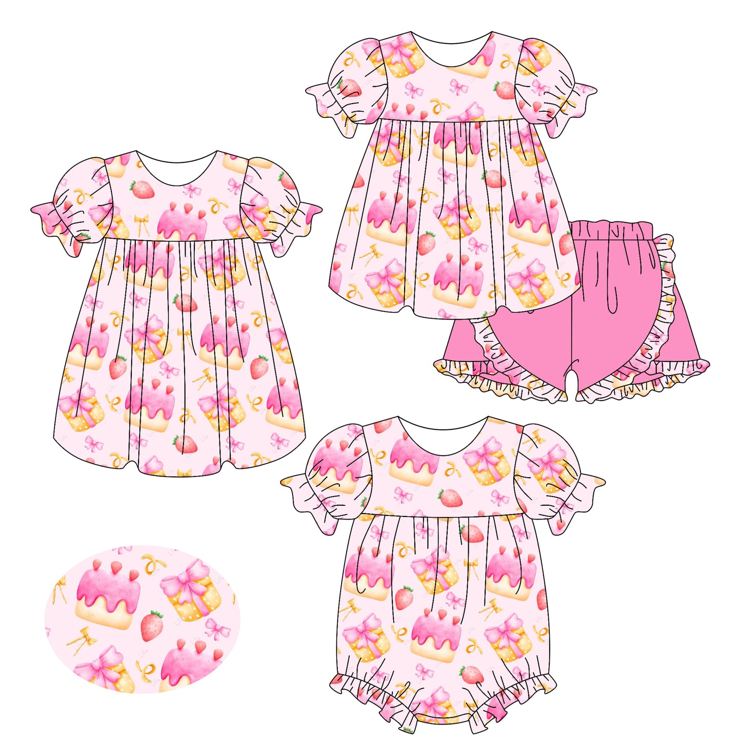 Baby Girl Birthday Bows Sibling Romper Dress Set ( Moq 5 Each Style ) 2.15