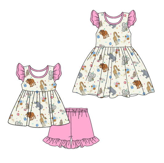 Baby Girl Short Sleeves Animals Birthday Sibling Dress Set ( Moq 5 Each Style ) 12.17