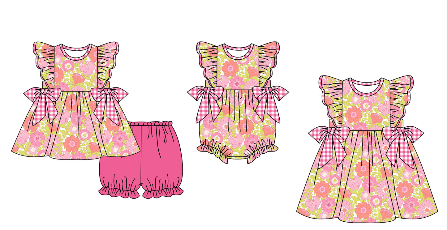 Baby Girl Short Sleeves Flower Sibling Romper Dress Clothes Set ( Moq 5 Each Design ) 11.27