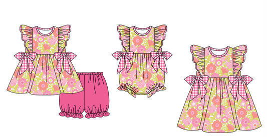 Baby Girl Short Sleeves Flower Sibling Romper Dress Clothes Set ( Moq 5 Each Design ) 11.27