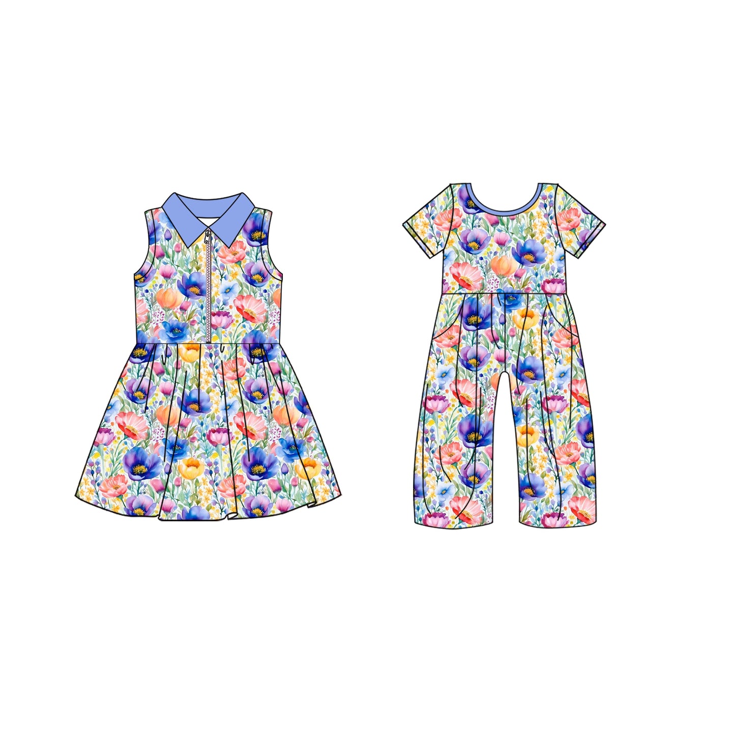 ( Moq 5 Each Style ) Baby Girl Flower Sibling Purple Summer Dress Jumpsuit 4.19