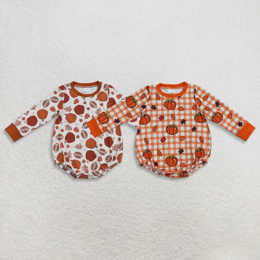 Sibling Baby Boys Infant Long Sleeves Pumpkins Fall Bubble Rompers Clothes RTS