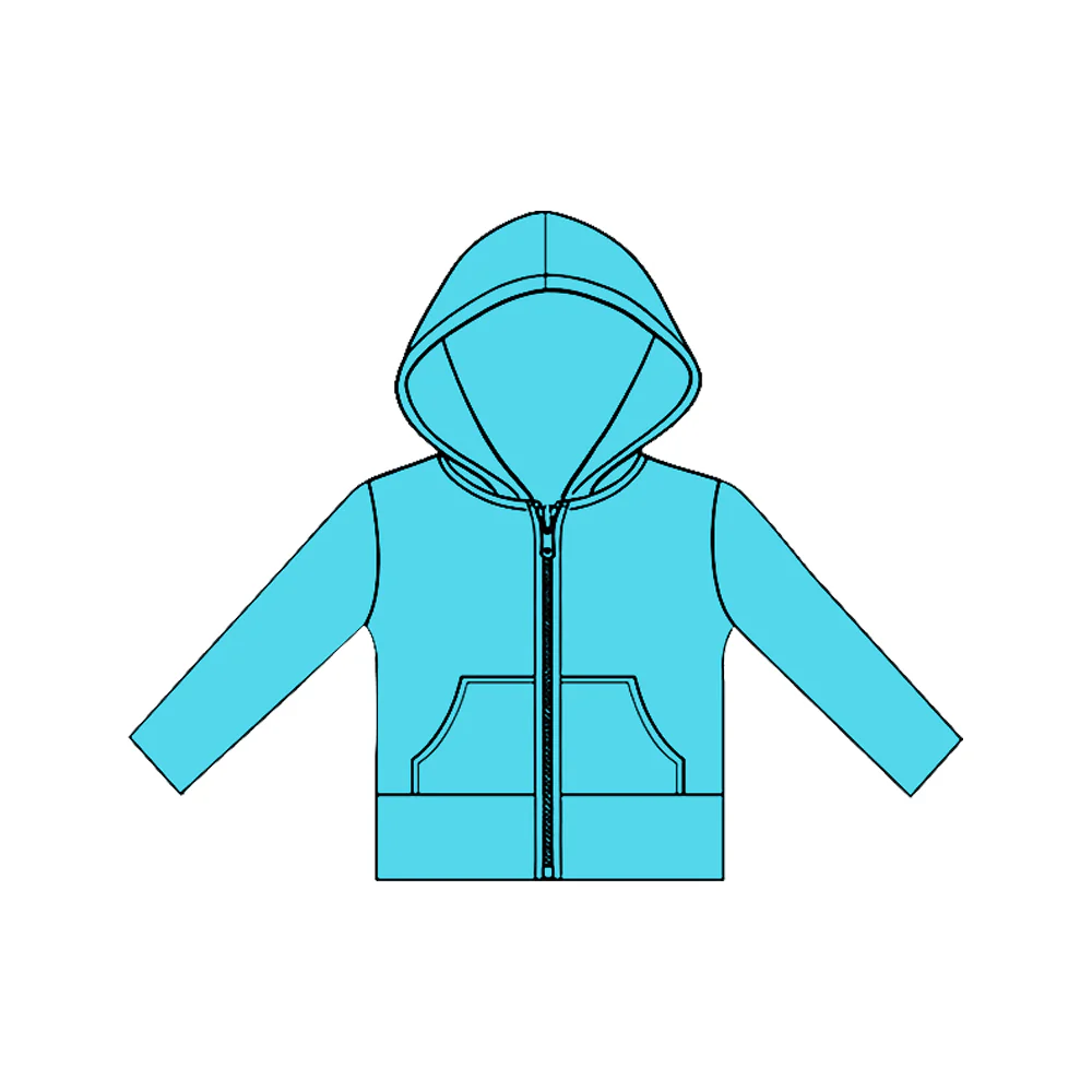 ( Moq 5 ) Preorder Baby Girls Blue Long Sleeves Pockets Zipper Yoga Hoodie Jacket Tops
