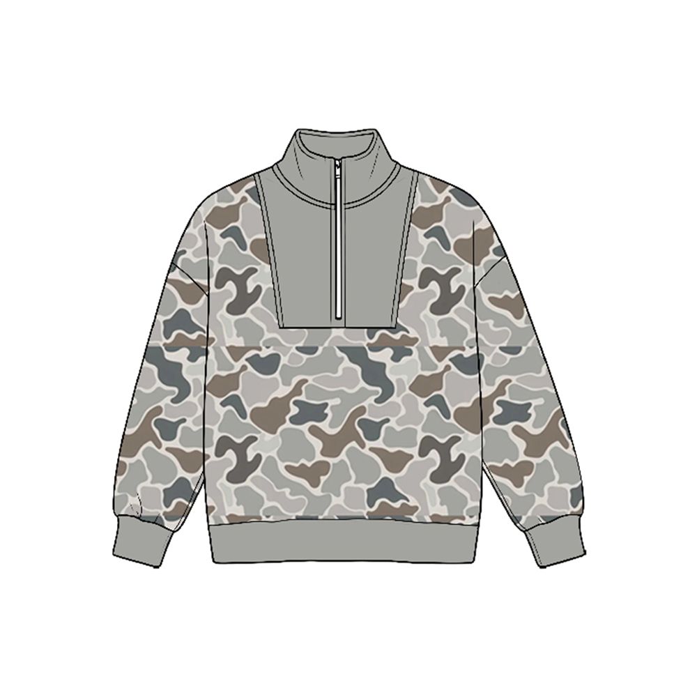 ( Moq 5 ) Preorder Baby Boys Kids Long Sleeves Half Zip Pullover Camo Shirt Tops