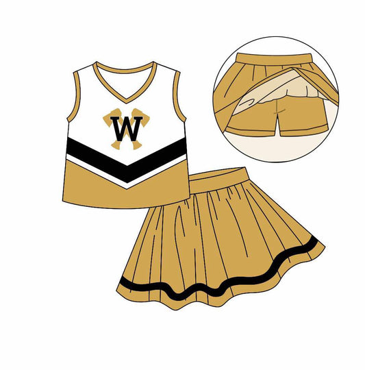 Baby Girl Kids Toddler Sleeveless W Shirt Skirt Shorts Skort Clothes Team Cheer Set ( Moq 5 )