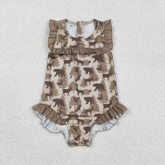 Baby Girls Kids Deer Camo Ruffle One-piece Swimsuit RTS