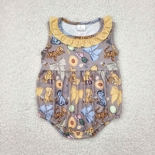 Baby Girl Sleeveless Cartoon Animals Bows Bear Bubble Romper RTS
