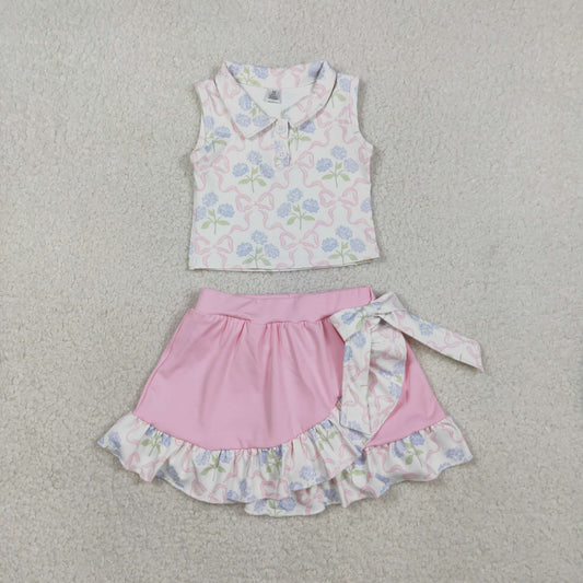 Baby Girls Bows Flower Buttons Tops Ruffle Pink Skirt Shorts Yoga Active Clothes Set RTS