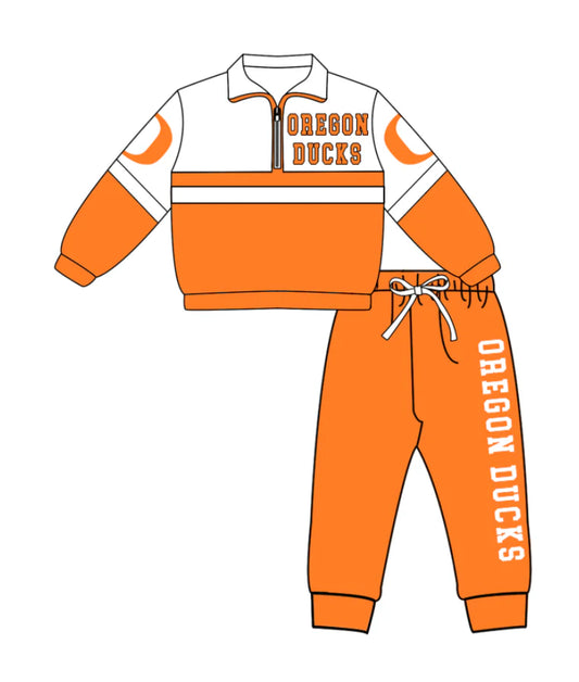 ( Moq 5 ) Baby Boys Kids Long Sleeves Zipper Pullover Orange Jogger Pants Team Clothes Set