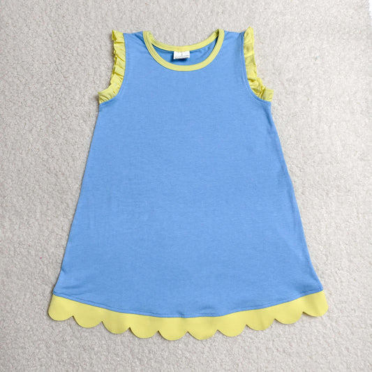 Baby Girls Kids Sleeveless Scallop Knee Length Dress Blue Yellow Clothes RTS